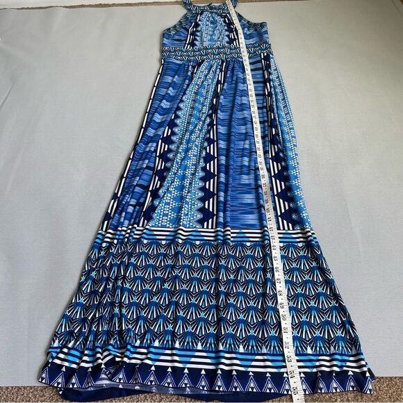 Ronni Nicole Blue Abstract Travel Maxi Dress Stretch Women’s Size 6 - Picture 7 of 10